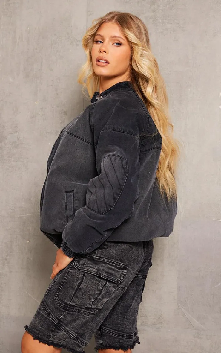 PrettyLittleThing Bomber Jackets*Zip Up Denim Bomber Jacket