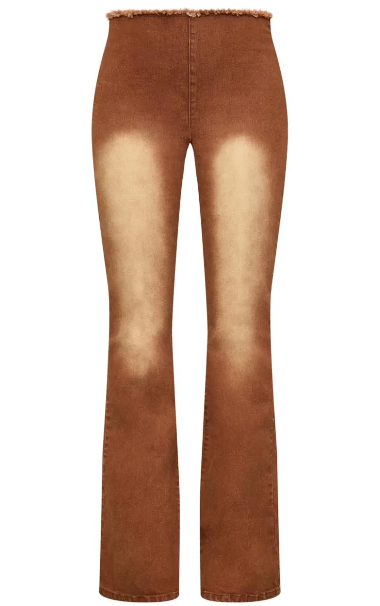 Sale PrettyLittleThing Lace Up Denim Jeans Washed Brown