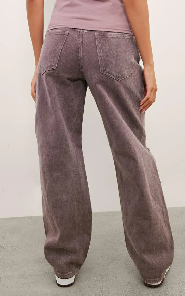 Washed Mauve Baggy Low Rise Ripped Boyfriend Jeans