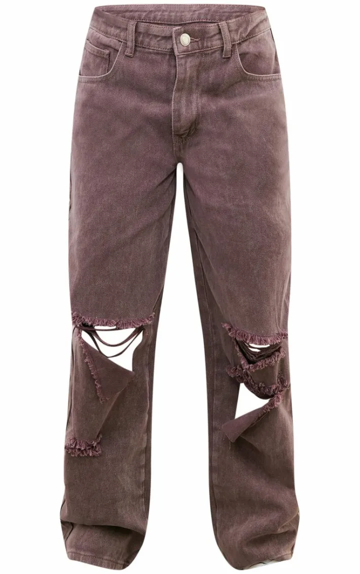 Washed Mauve Baggy Low Rise Ripped Boyfriend Jeans