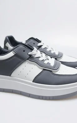 PrettyLittleThing Sneakers*and Grey Pu Contrast Chunky Sole Lace Up Sneakers