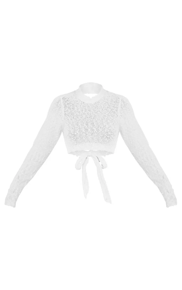 PrettyLittleThing Sweaters*Bobble Knit Open Tie Back Crop Sweater