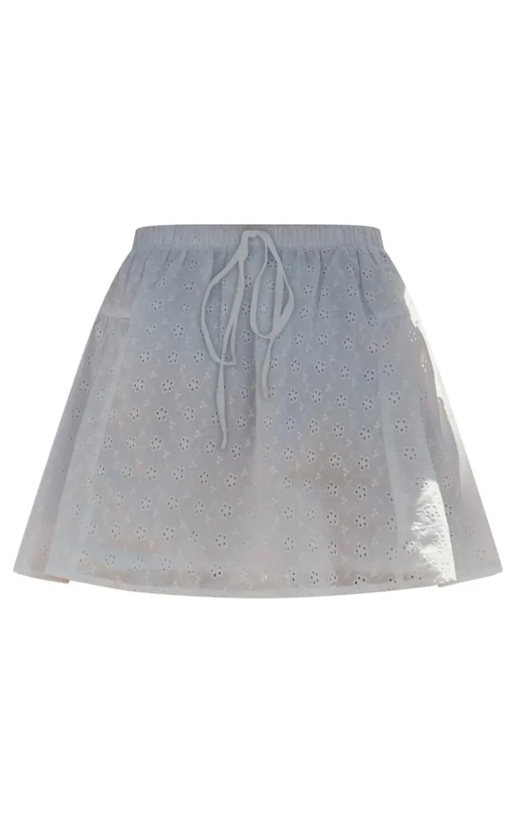 Outlet PrettyLittleThing Broderie Drawstring Floaty Mini Skirt White