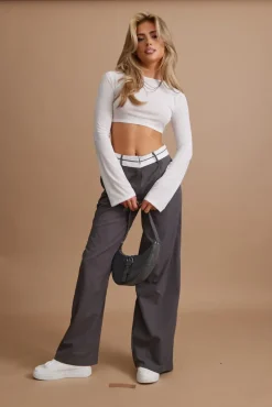 White Burnout Mesh Long Sleeve Crop Top