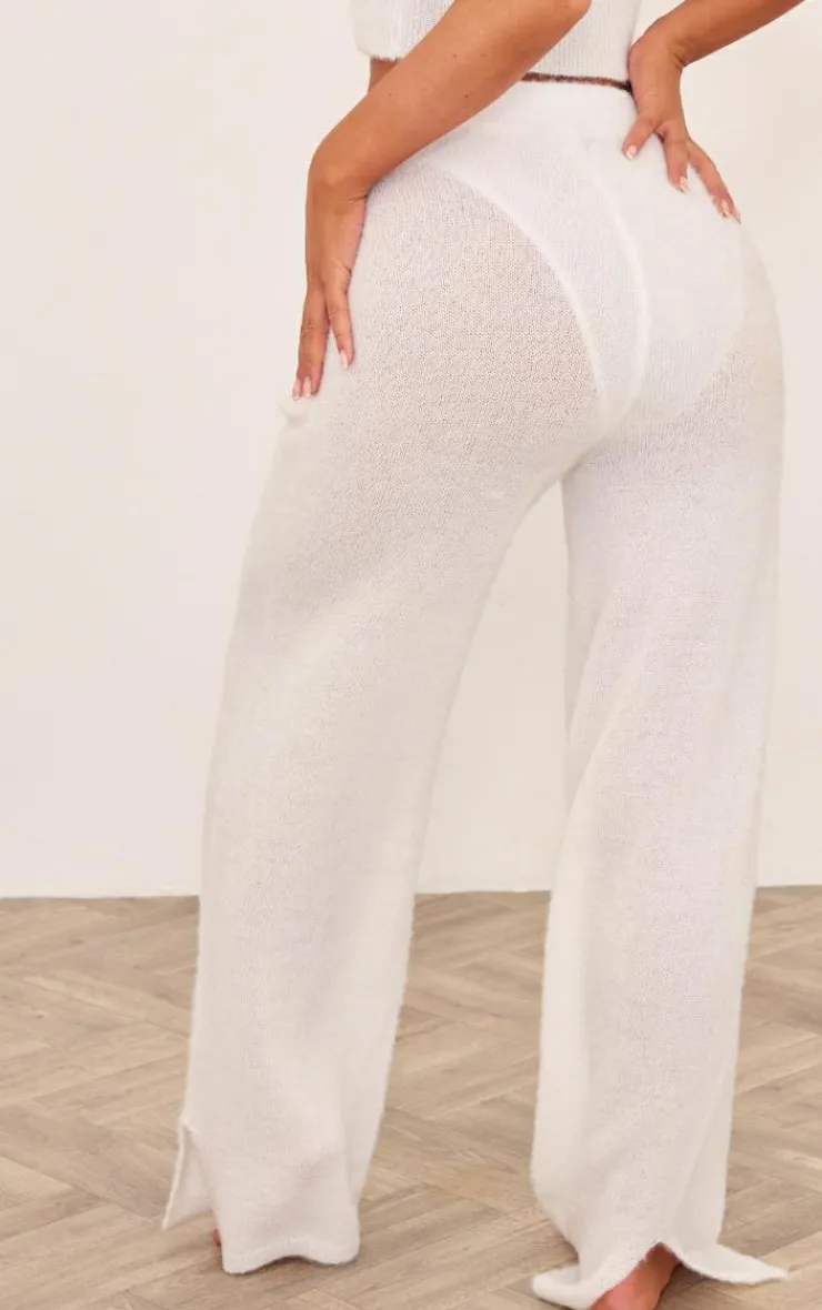 New PrettyLittleThing Candyfloss Knit Wide Leg Pants White