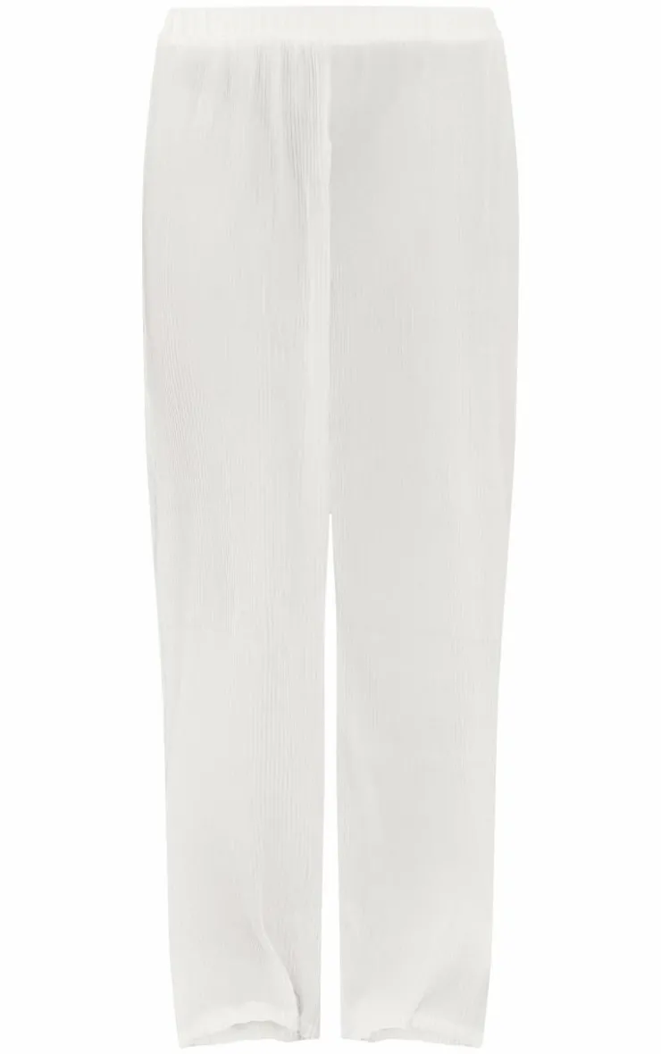 Discount PrettyLittleThing Chiffon Plisse Oversized Wide Leg Pants White
