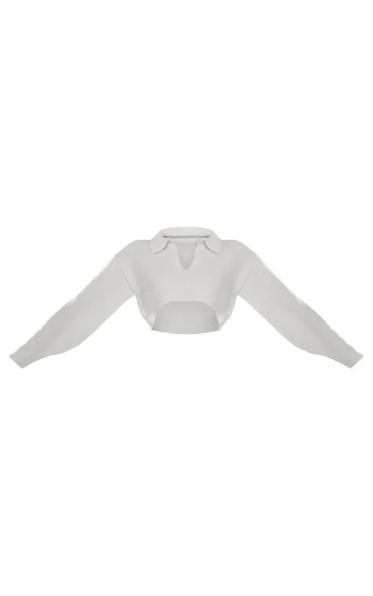 PrettyLittleThing Sweaters*Collared Crop Knit Sweater
