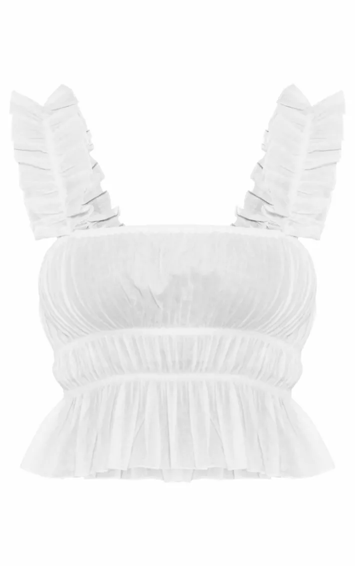 White Cotton Poplin Ruched Crop Top