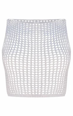 PrettyLittleThing Knitted Tops*Crochet Knit Open Back Racer Top