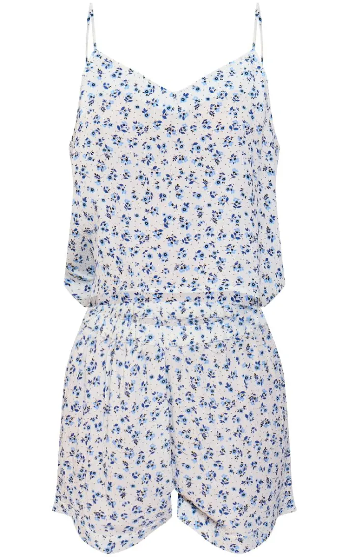 White Ditsy Floral Crinkle Cami And Short Pj Set
