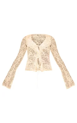 PrettyLittleThing Shirts*Floral Lace Ruffle Tie Front Shirt