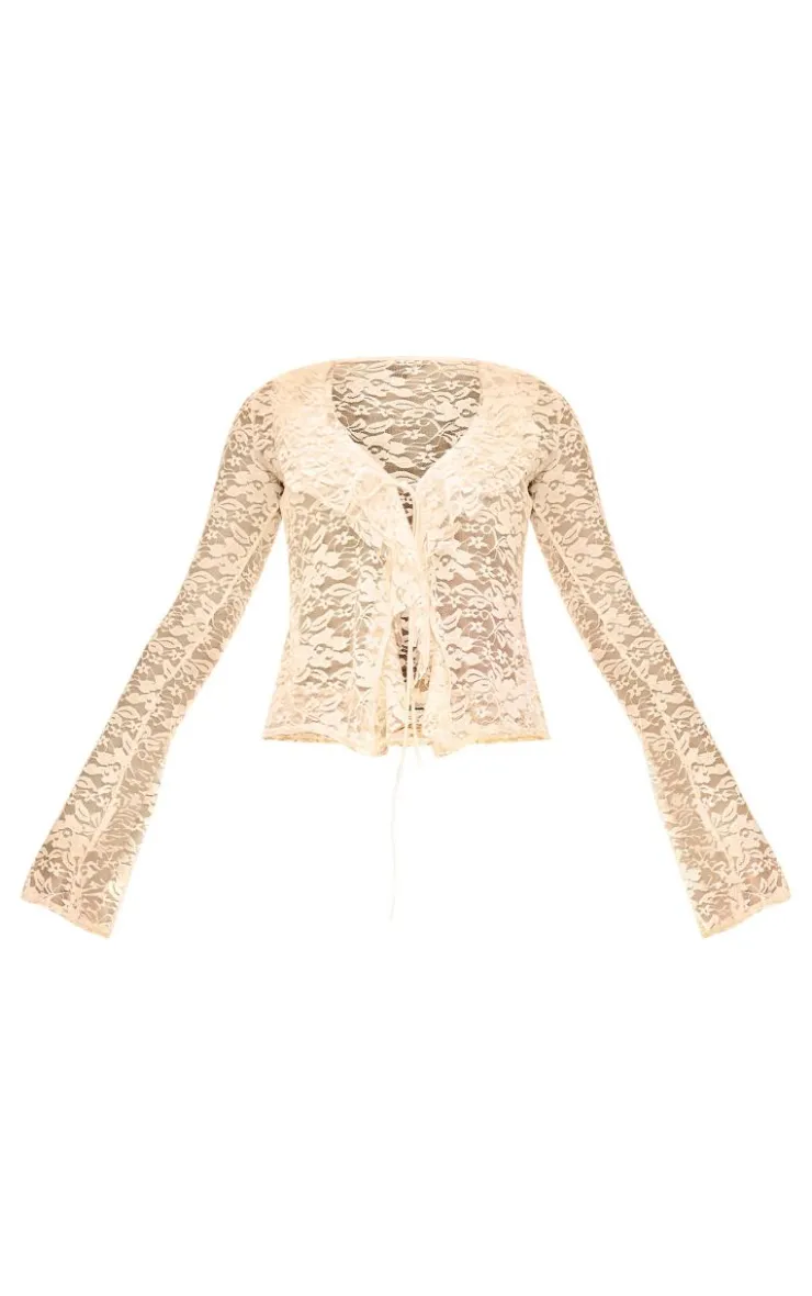 PrettyLittleThing Shirts*Floral Lace Ruffle Tie Front Shirt