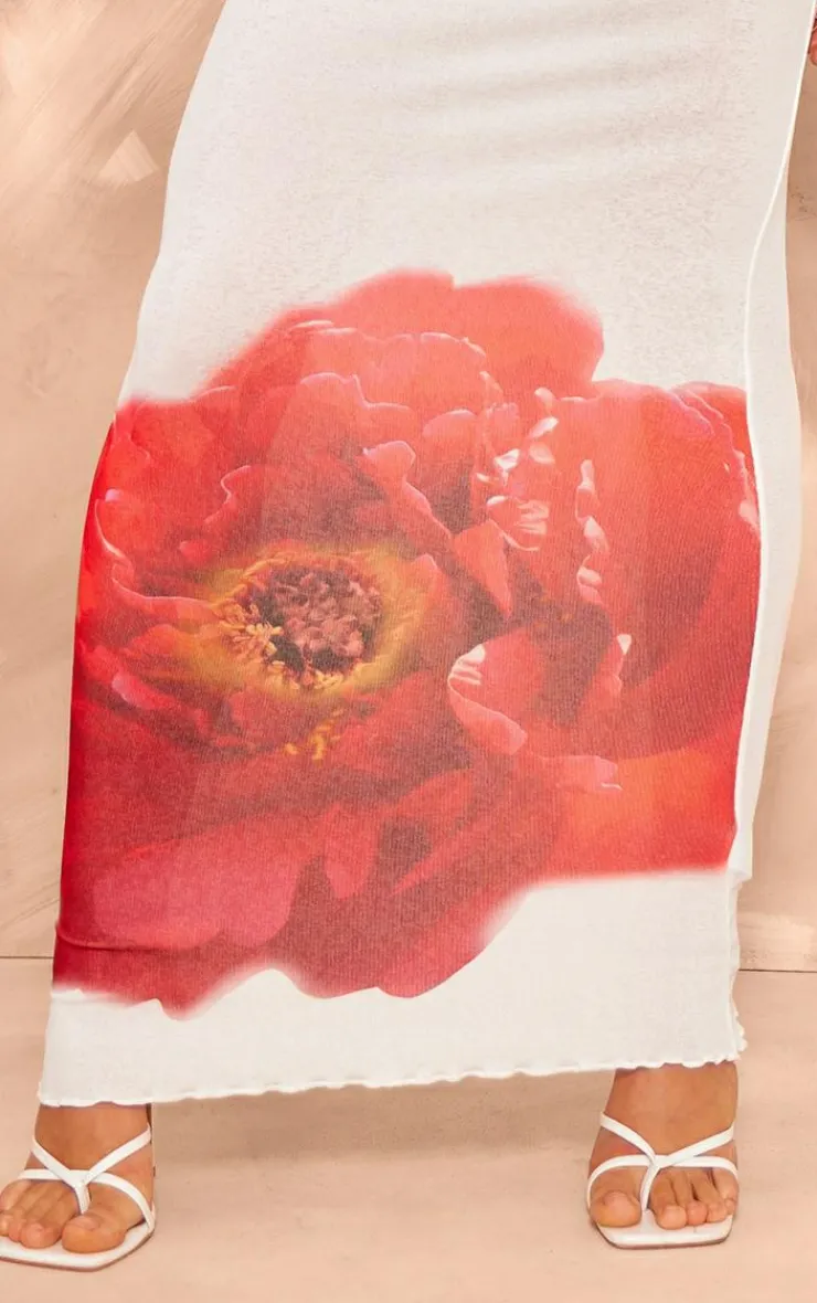 PrettyLittleThing Floral Print Maxi Skirt White
