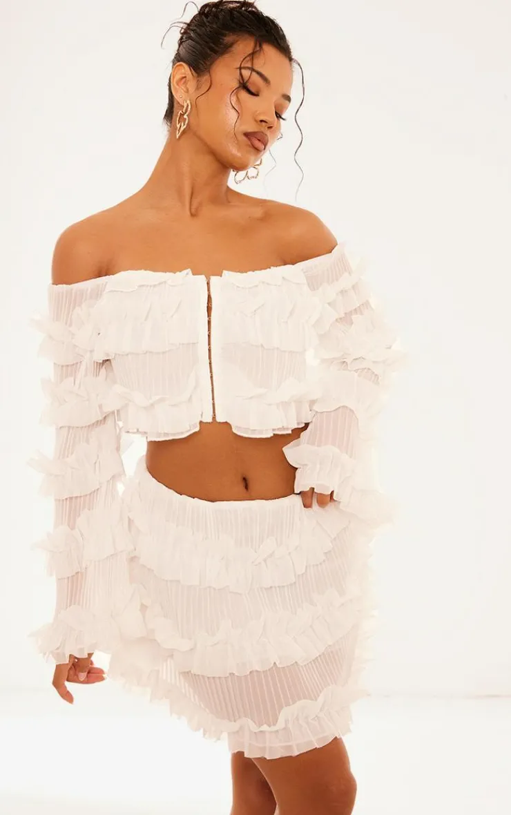 Hot PrettyLittleThing Frill Detail Bardot Top White