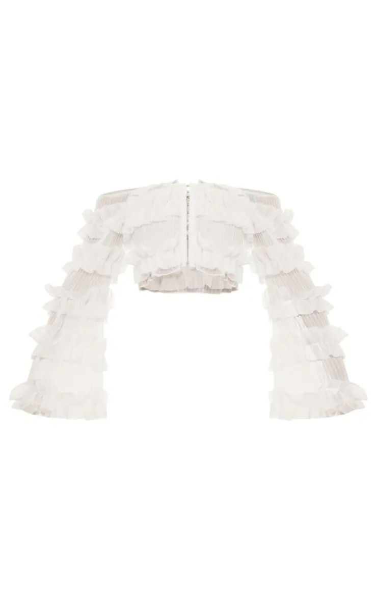 Hot PrettyLittleThing Frill Detail Bardot Top White