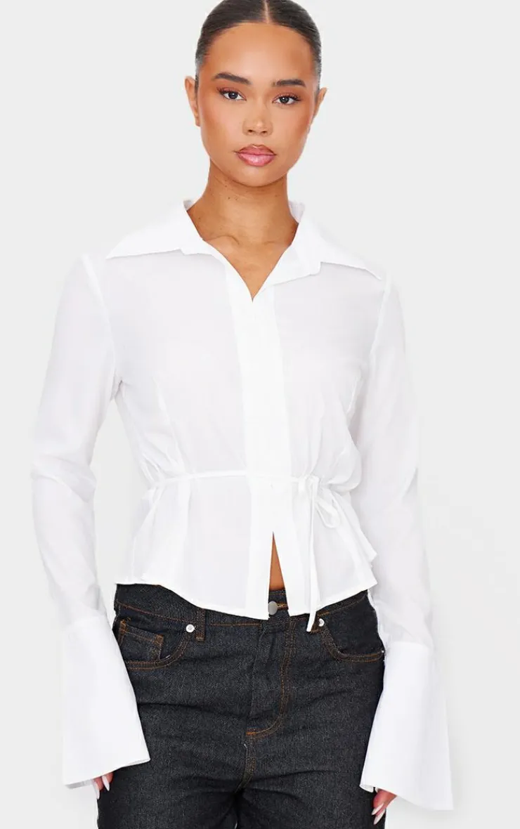 PrettyLittleThing Shirts*Hook And Eye Flare Sleeve Shirt