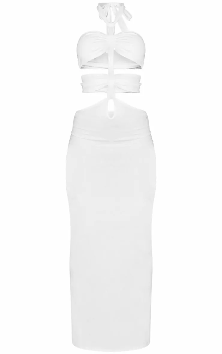 Jersey Halterneck Knot Front Cut Out Maxi Dress-PrettyLittleThing