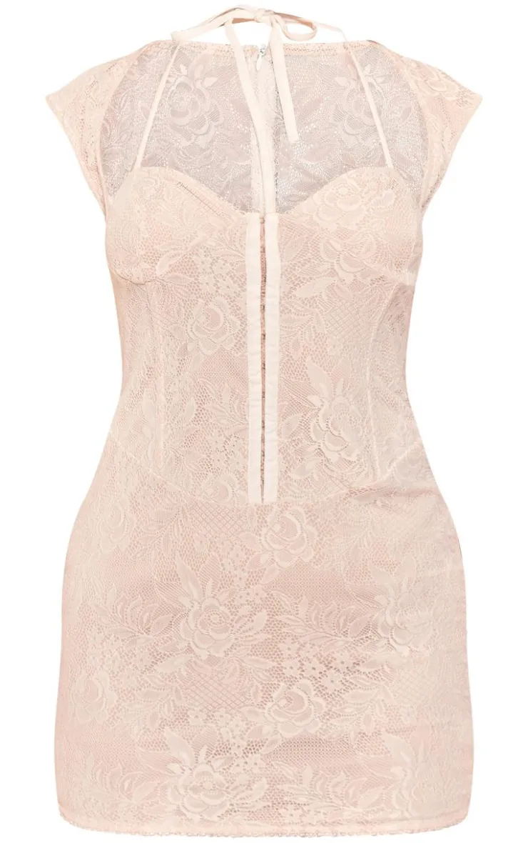 Lace Cup Detail Short Sleeve Mini Dress-PrettyLittleThing Sale