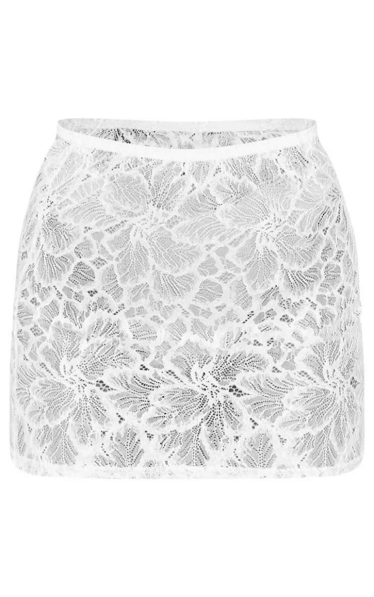 Outlet PrettyLittleThing Lace Sheer Micro Mini Skirt White