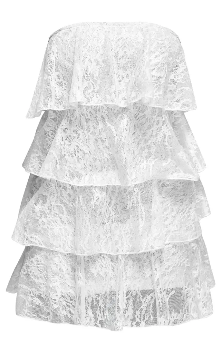 Lace Tiered Ruffle Bandeau Bodycon Dress-PrettyLittleThing