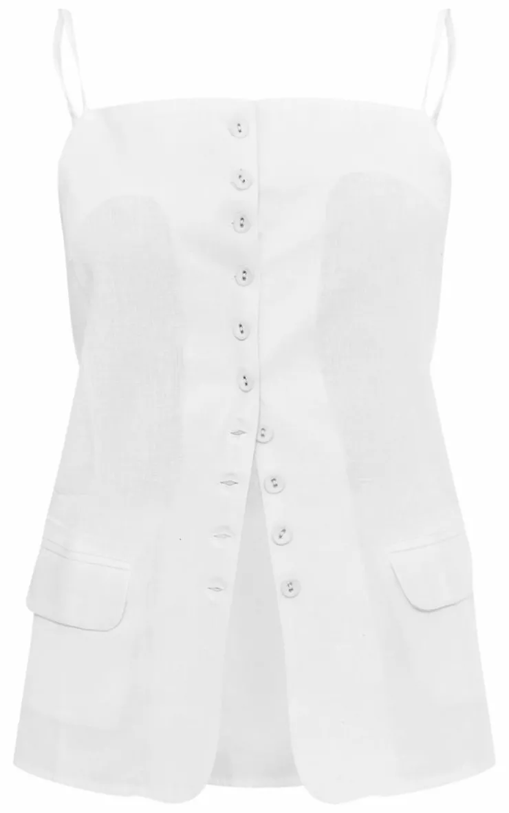 Online PrettyLittleThing Linen Look Button Pocket Detail Longline Top White