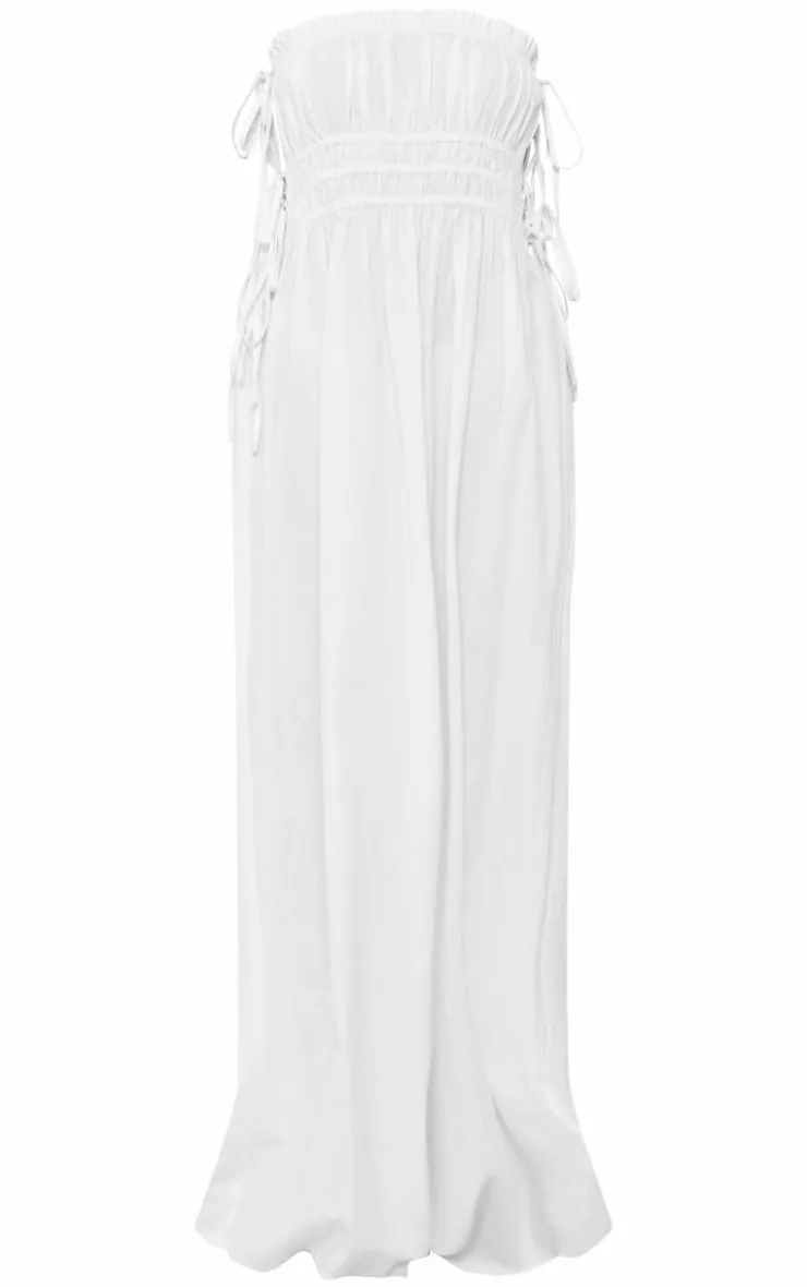 Linen Look Elasticated Tie Bow Maxi Dress-PrettyLittleThing New
