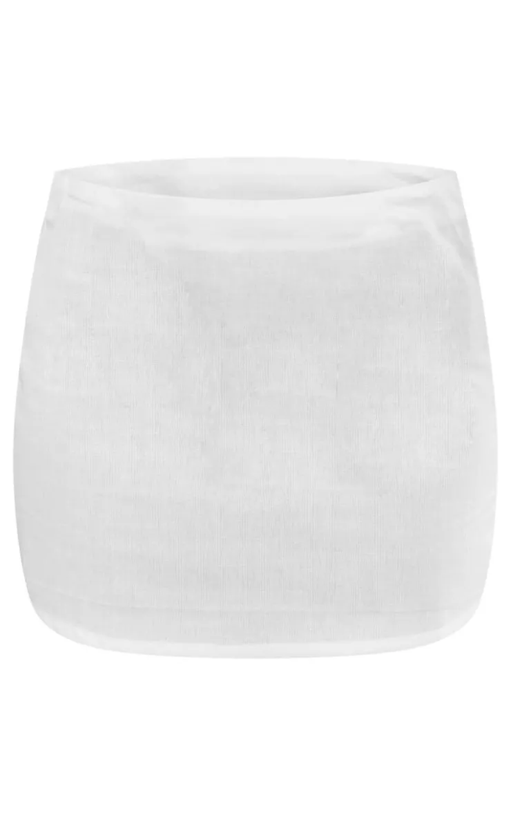 New PrettyLittleThing Linen Look Low Rise Micro Mini Skirt White