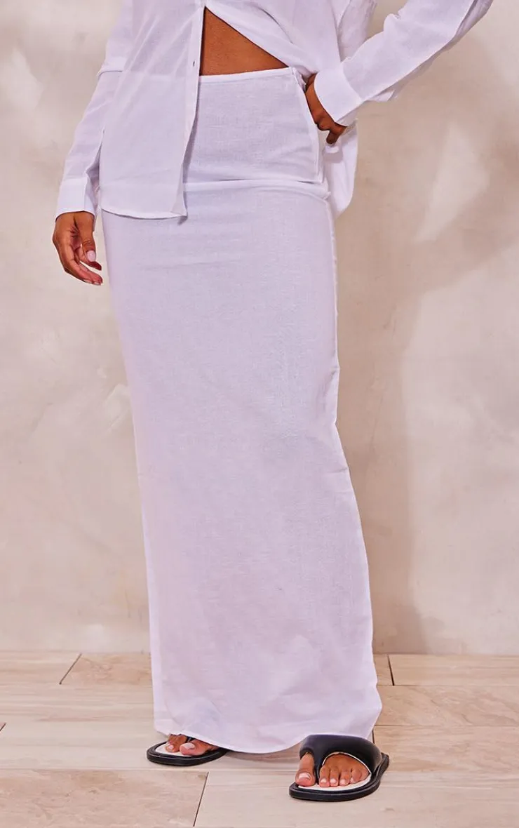 Online PrettyLittleThing Linen Look Maxi Skirt White
