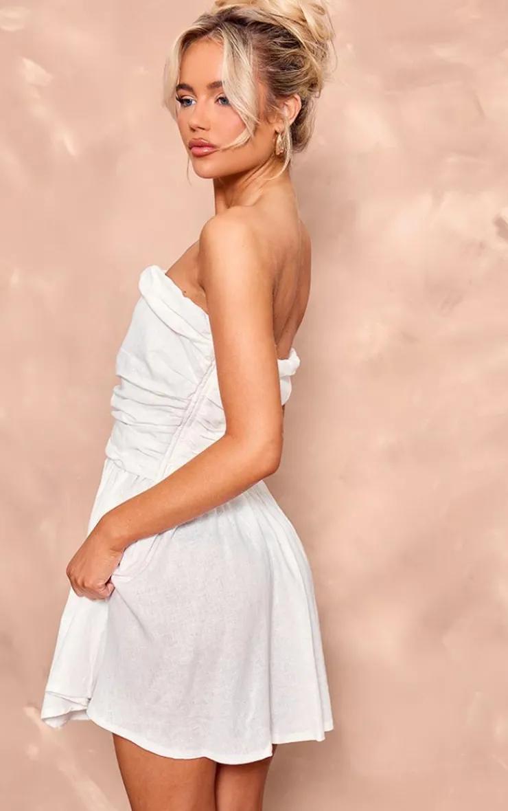 Linen Look Pleated Shift Dress-PrettyLittleThing Best