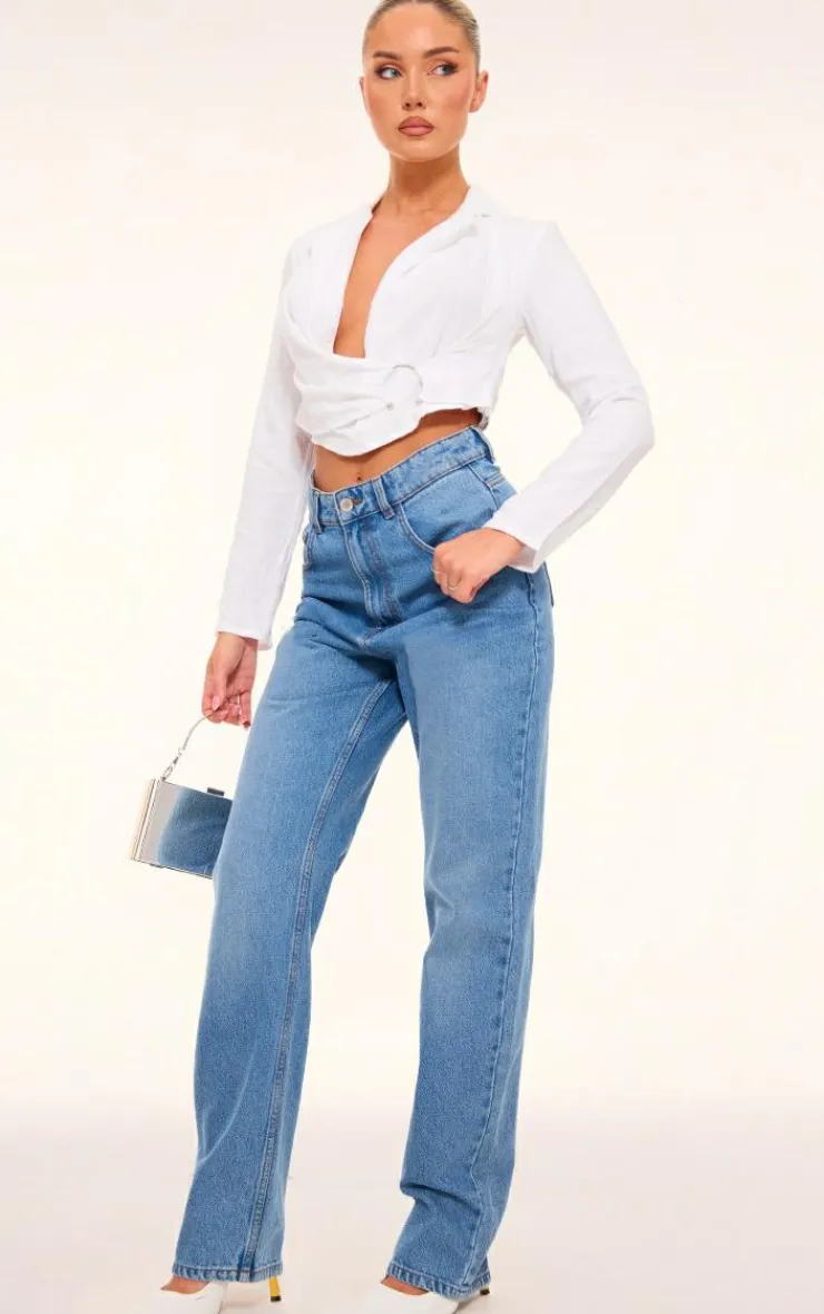 PrettyLittleThing Shirts*Linen Look Ring Detail Shirt