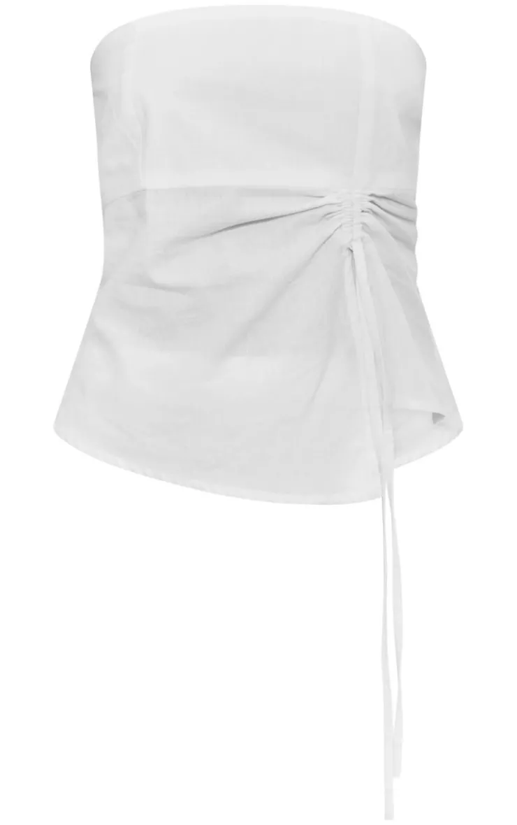 New PrettyLittleThing Linen Look Ruched Longline Bandeau Top White