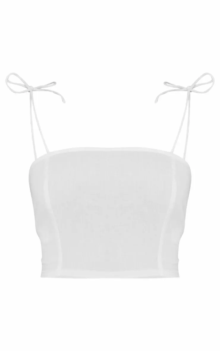 Outlet PrettyLittleThing Linen Look Straight Neck Long Cami Top White