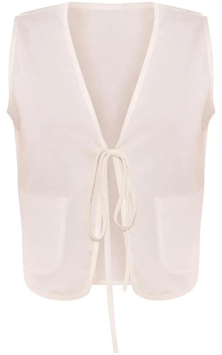 Online PrettyLittleThing Linen Look Tie Front Vest White