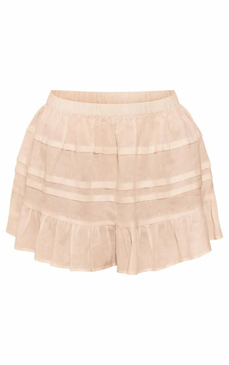 Outlet PrettyLittleThing Linen Look Tiered Mini Skirt White