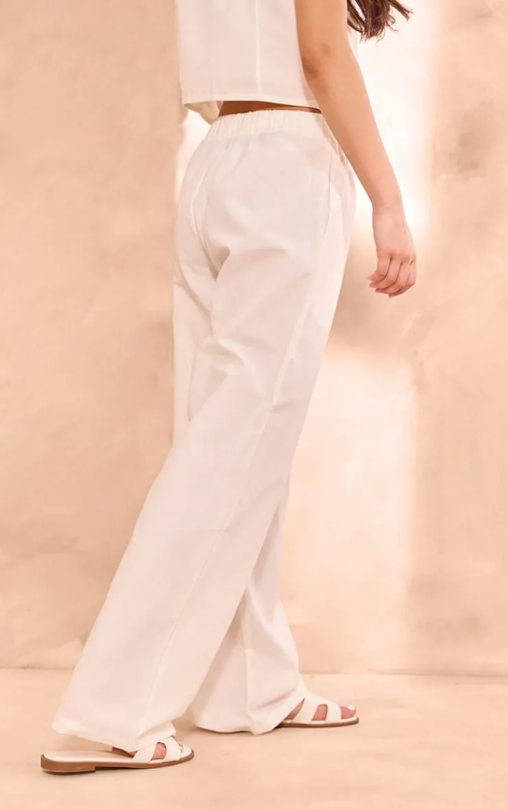 PrettyLittleThing Linen Look Wide Leg Pants White