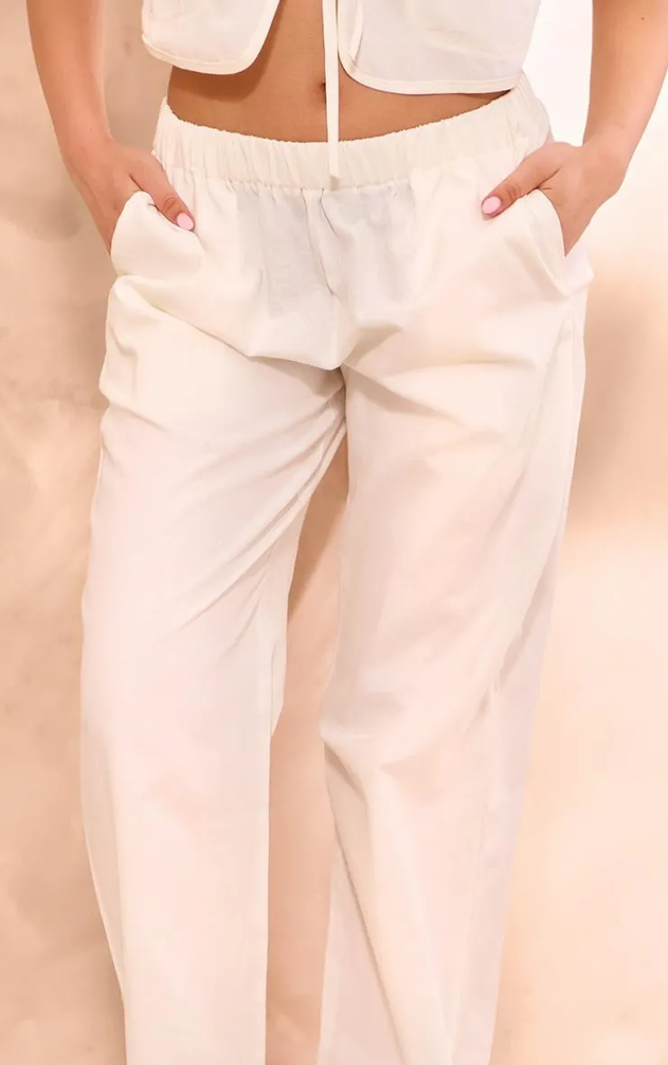 PrettyLittleThing Linen Look Wide Leg Pants White