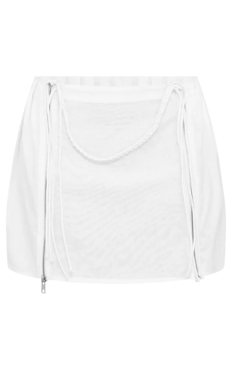 Outlet PrettyLittleThing Linen Look Zip Split Tie Mini Skirt White