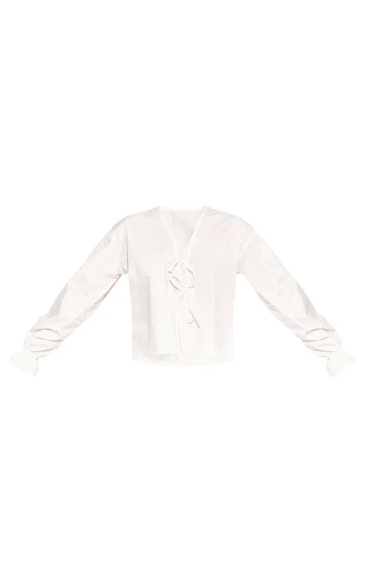 PrettyLittleThing Shirts*Long Frill Sleeve Tie Blouse