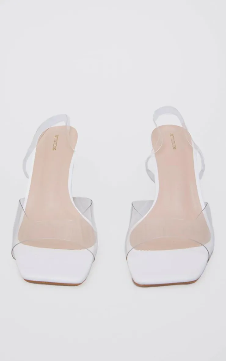 PrettyLittleThing Mules*Low Cake Stand Square Toe Clear Strap Slingback Heeled Sandals