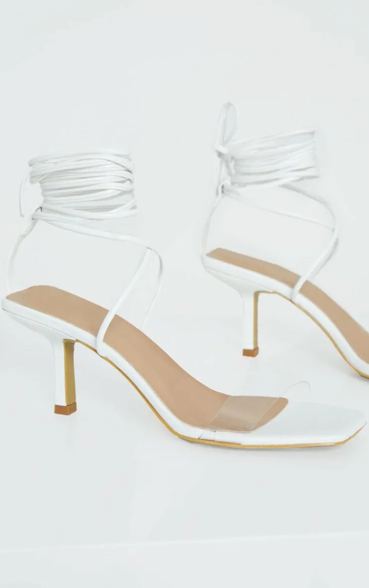 PrettyLittleThing Low Heels*Low Heel Clear Strap Ankle Tie Sandal