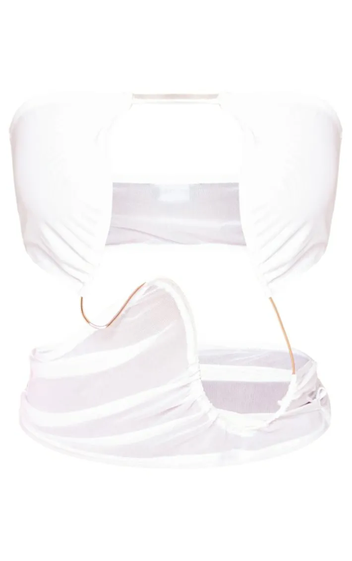 White Mesh Wiring Detail Crop Top