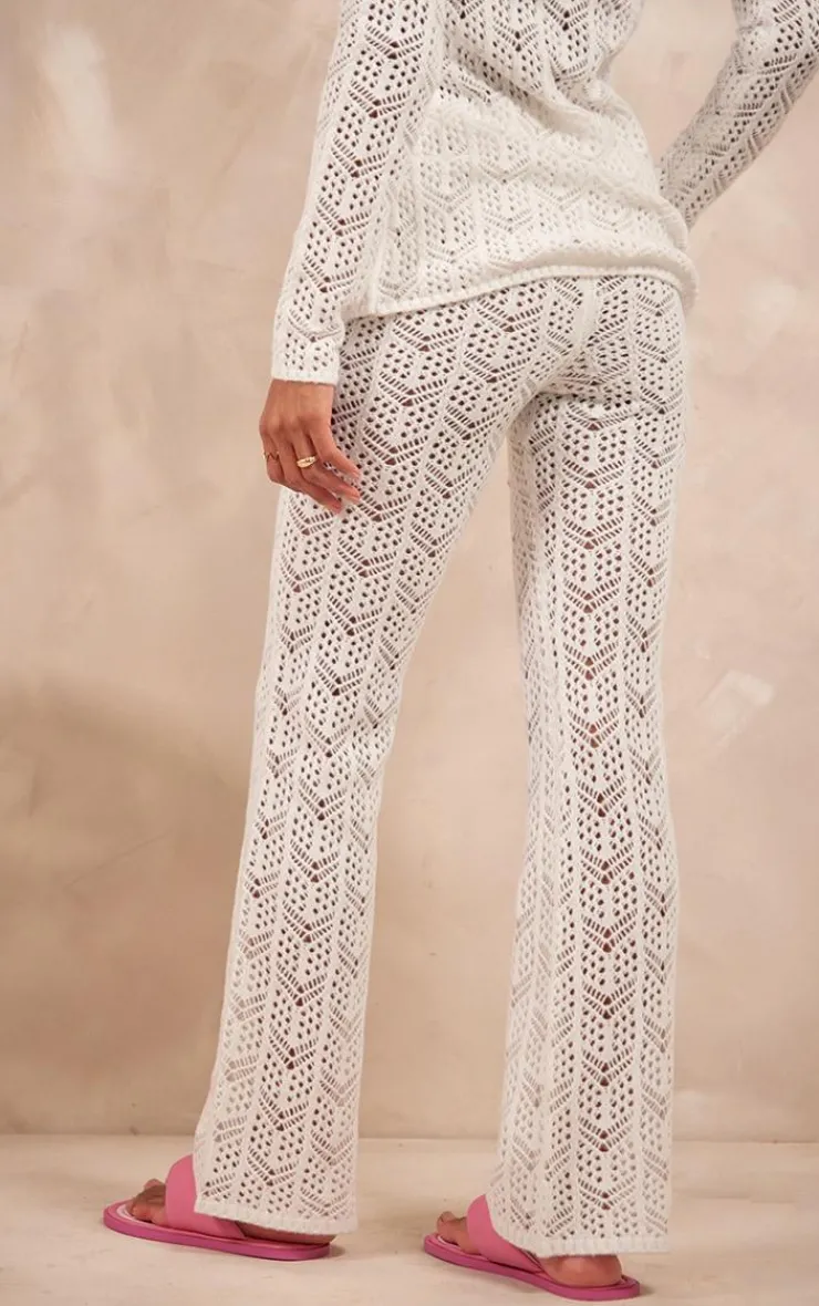 Online PrettyLittleThing Open Crochet Knit Pants White
