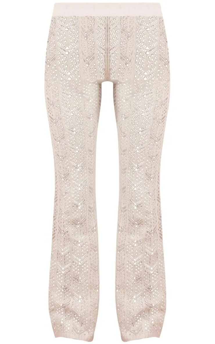 Online PrettyLittleThing Open Crochet Knit Pants White