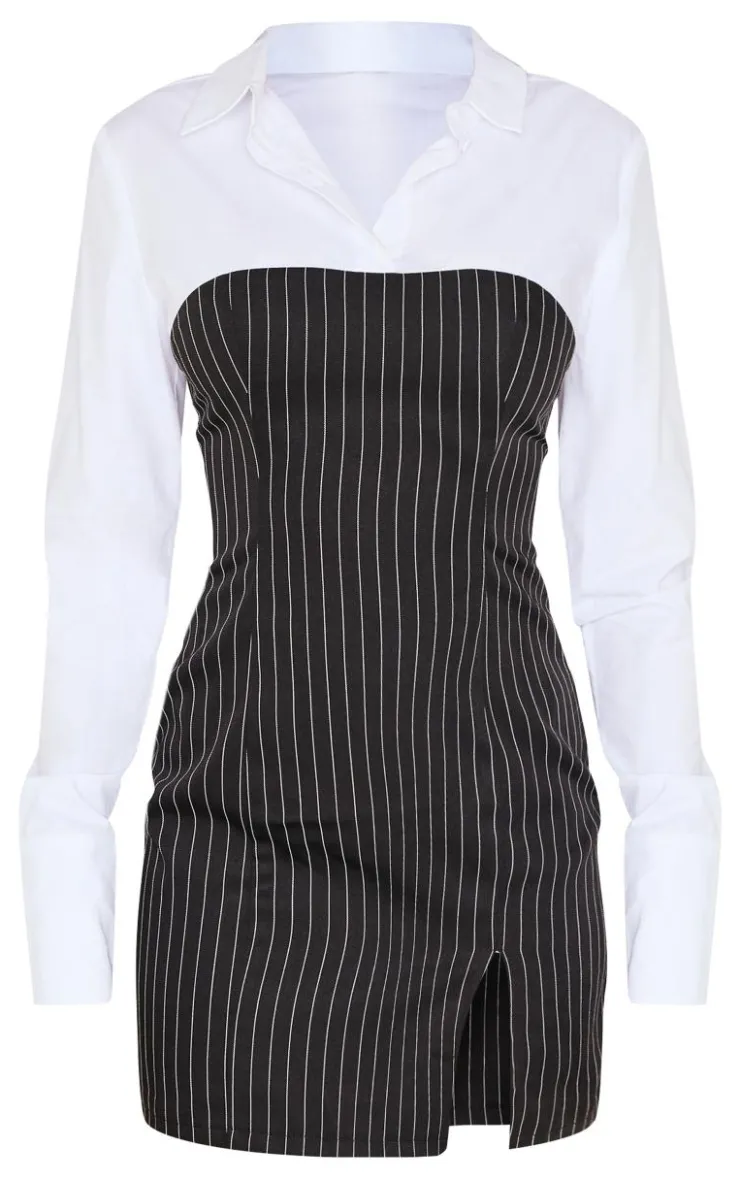 Pinstripe Detail Shirt Dress-PrettyLittleThing Hot