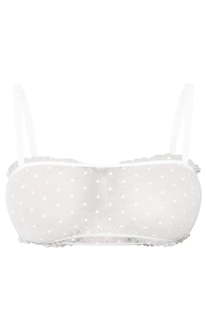 White Polka Dot Mesh Frill Thong