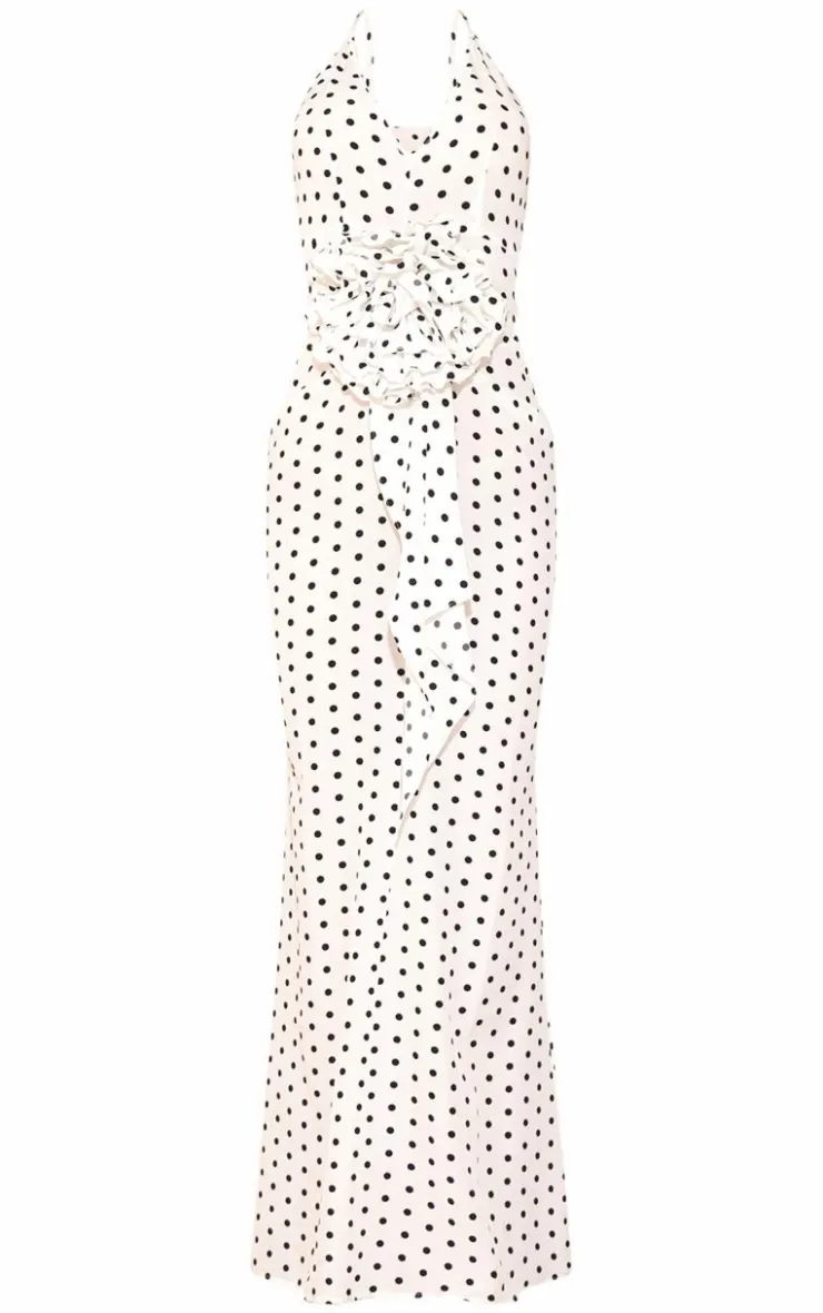Polka Dot Satin Rose Detail Maxi Dress-PrettyLittleThing