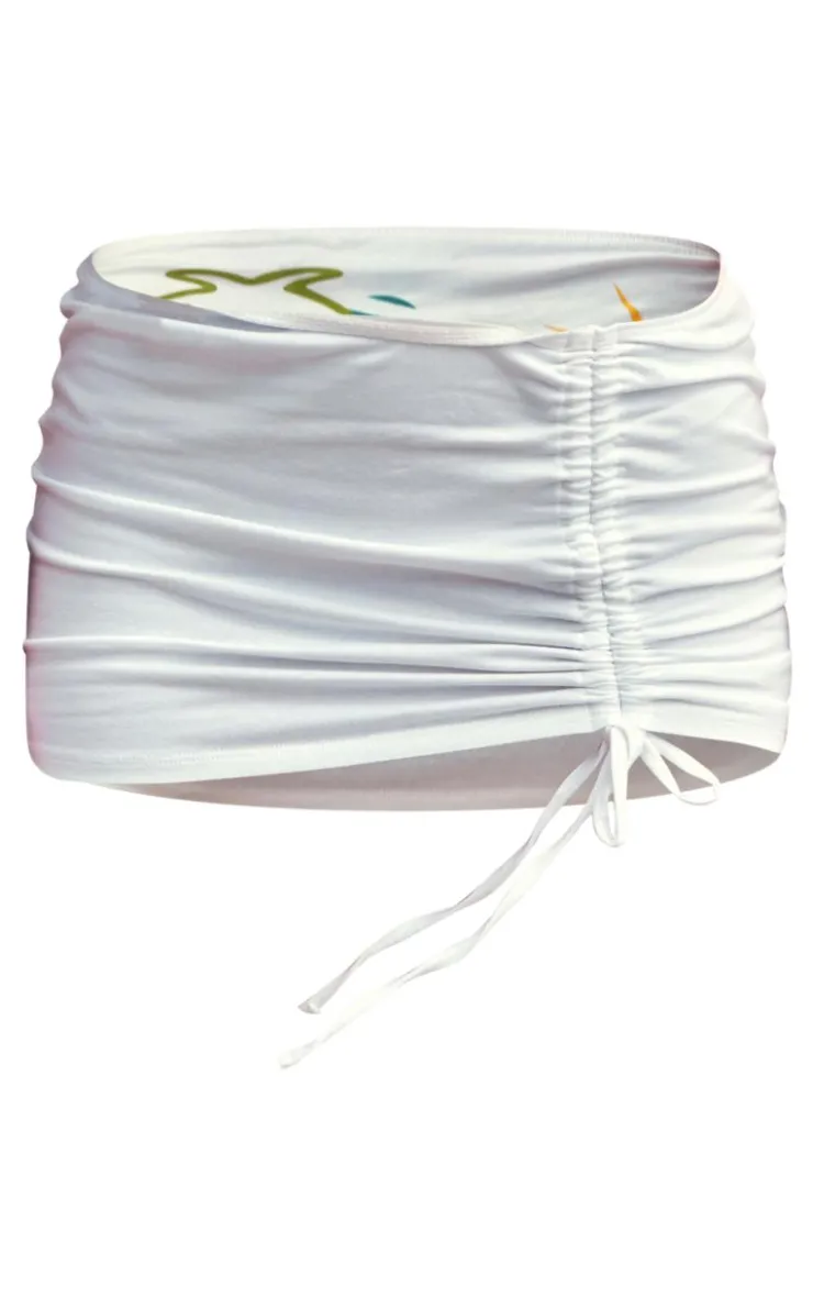 Discount PrettyLittleThing Print Ruched Asymmetric Micro Mini Skirt White