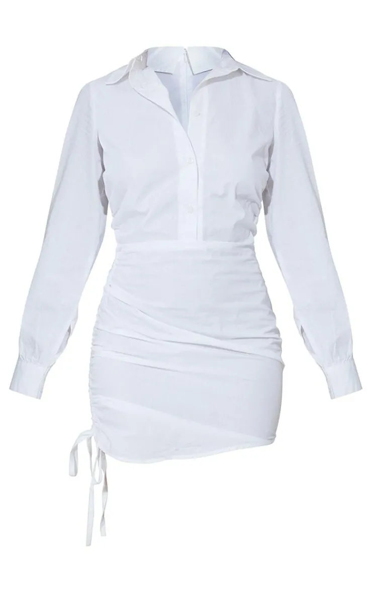 Ruched Side Fitted Shirt Dress-PrettyLittleThing Online