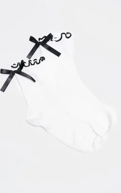 PrettyLittleThing Socks*Satin Bow Lettuce Trim Ankle Socks