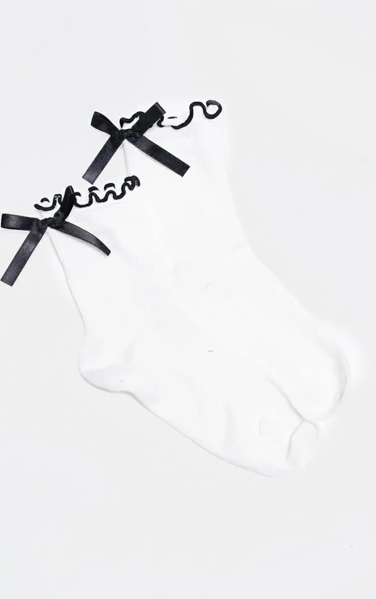PrettyLittleThing Socks*Satin Bow Lettuce Trim Ankle Socks